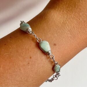 Handmade Larimar Gemstone Bracelet – Boho Silver Wire Wrapped